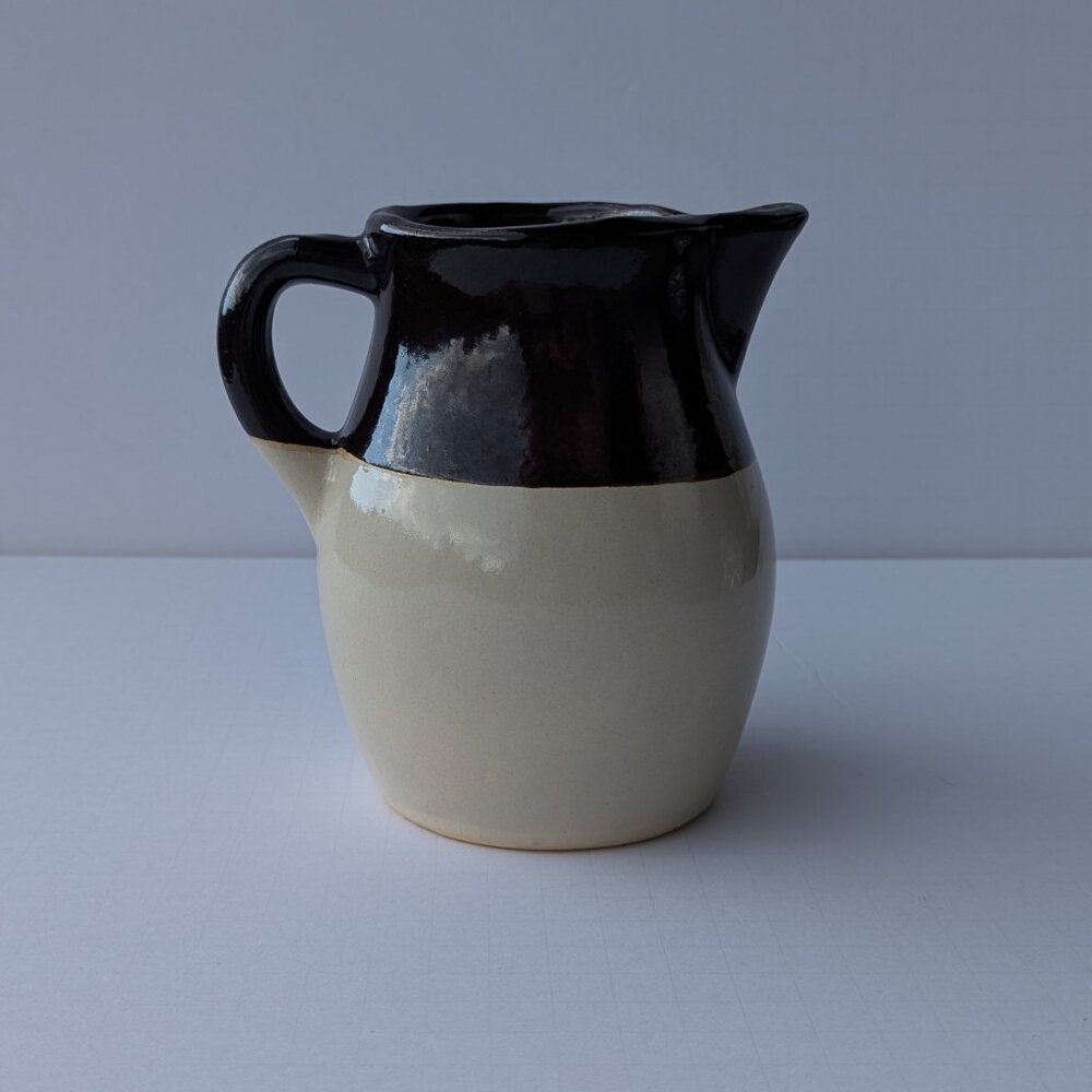 Vintage Roseville Pottery Pitcher Jug  6" Dark Brown and Cream RRP Co USA
